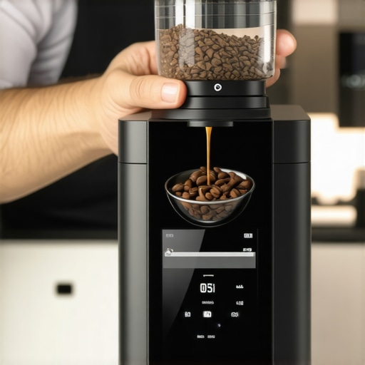 Barista adjusting a modern digital coffee grinder with precision