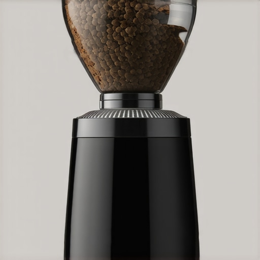 Close-up of a professional-grade conical burr grinder with ceramic burrs