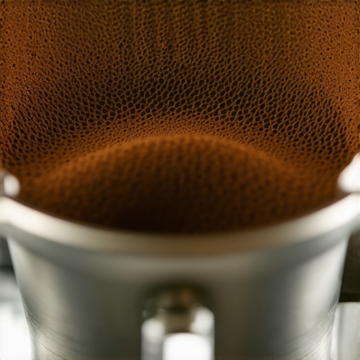 Close-up of a high-quality coffee grinder with freshly ground espresso beans