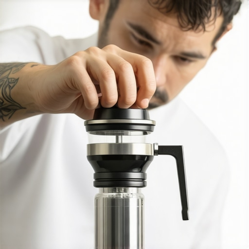 Close-up of a barista adjusting a single dose burr grinder to achieve perfect espresso grounds.
