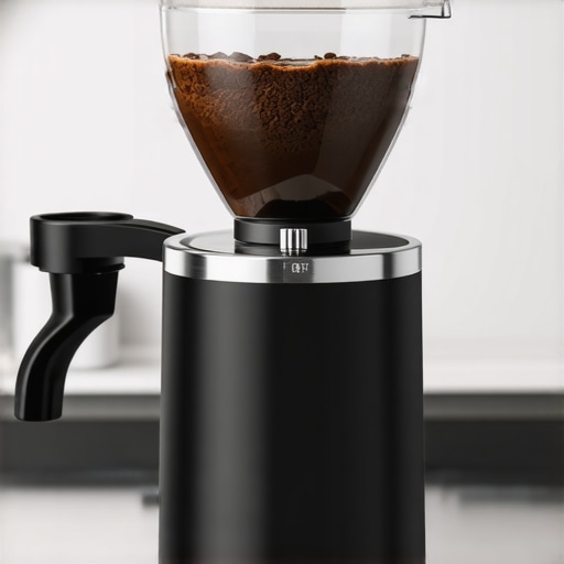 Close-up of a burr coffee grinder with single-dose hopper and adjustable settings