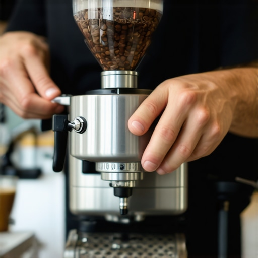 Barista calibrating an espresso grinder to ensure uniform coffee grounds