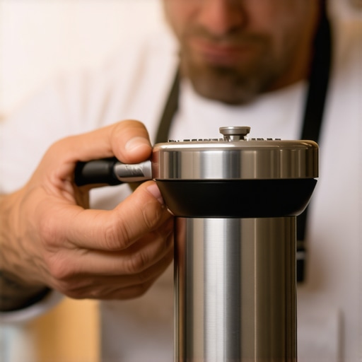 Barista tuning a coffee grinder for consistent espresso grounds