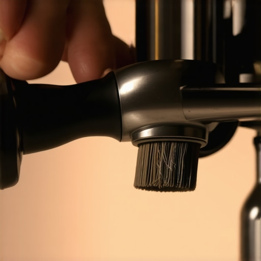 Person cleaning coffee grinder burrs with a precision brush