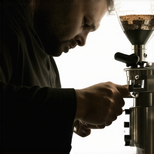 A barista meticulously calibrating a professional-grade coffee burr grinder to ensure optimal grind consistency.