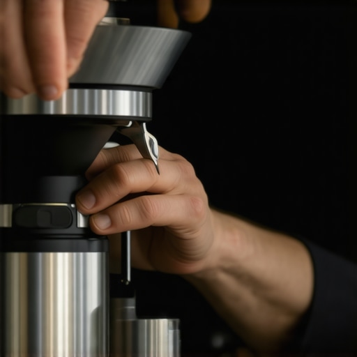 A barista fine-tuning a professional burr grinder to ensure consistent coffee grounds for espresso.