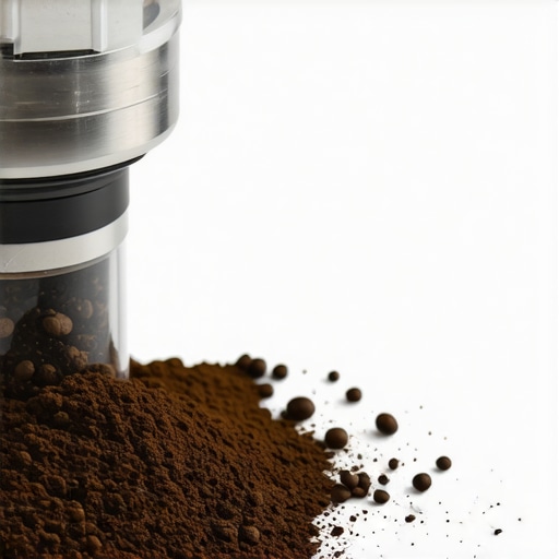 Detailed image of a burr grinder showing precise burrs and evenly ground coffee beans.