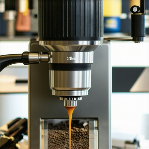 A close-up view of a barista adjusting the burrs of an espresso grinder, demonstrating proper alignment techniques.