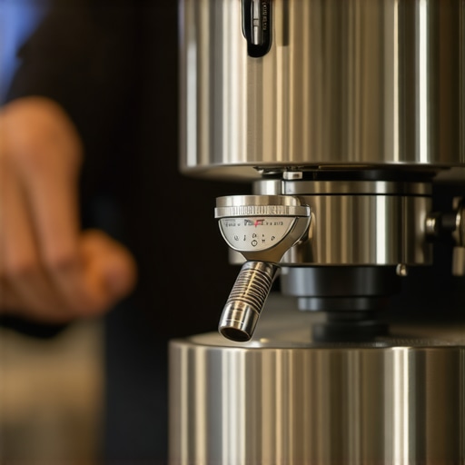Barista adjusting a coffee grinder using a calibration tool for optimal grind size