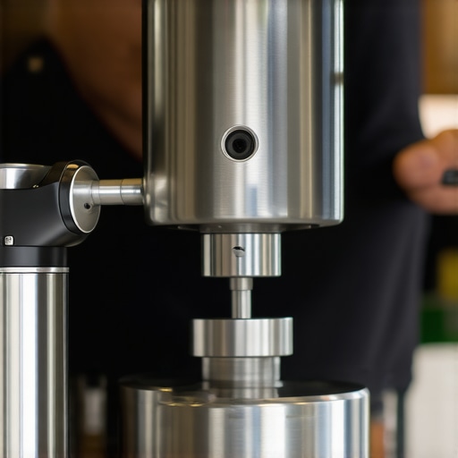 Barista calibrating an espresso burr grinder with precise tools, illustrating proper maintenance techniques.