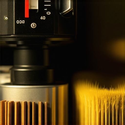 A set of detailed calibration gauges and cleaning brushes positioned beside a professional coffee grinder.