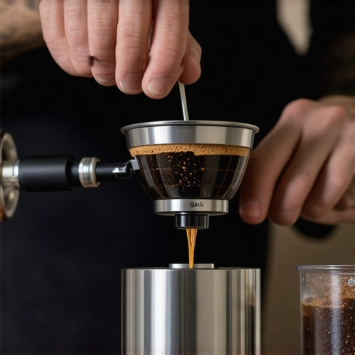 A barista adjusting a coffee burr grinder with calibration tools to ensure optimal performance.