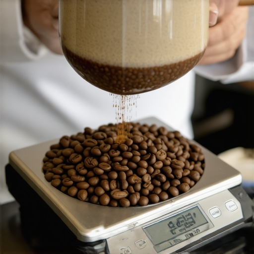 Barista measuring coffee beans on a digital scale to ensure precise dosing